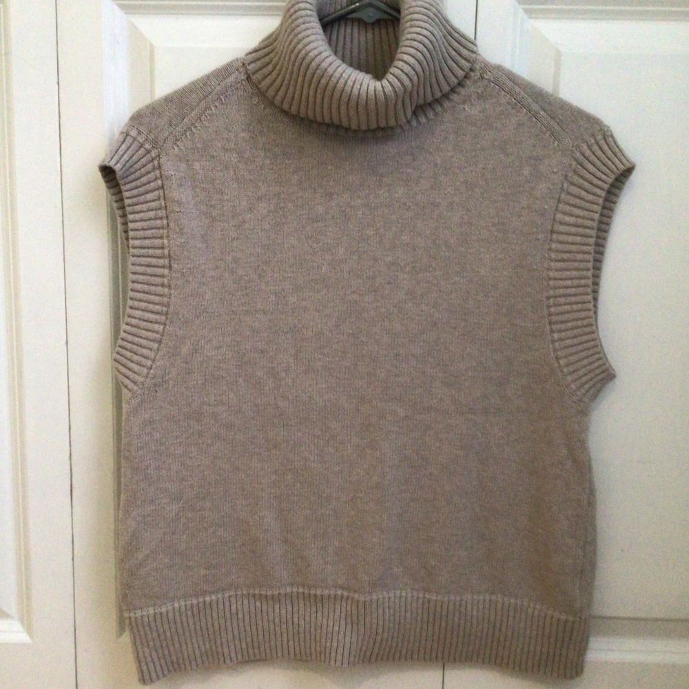 Sleeveless Turtleneck Sweater Vest in Taupe
